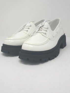 Chunky Lug Sole White Patent Oxfords Faux Leather